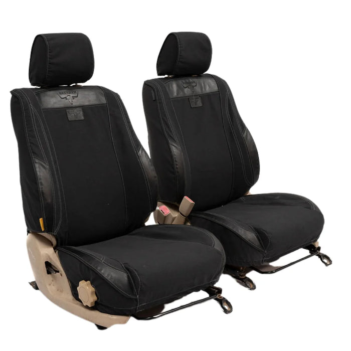 Beesdam African Seat Cover custom-fit seat covers - Charcoal canvas with Black leather