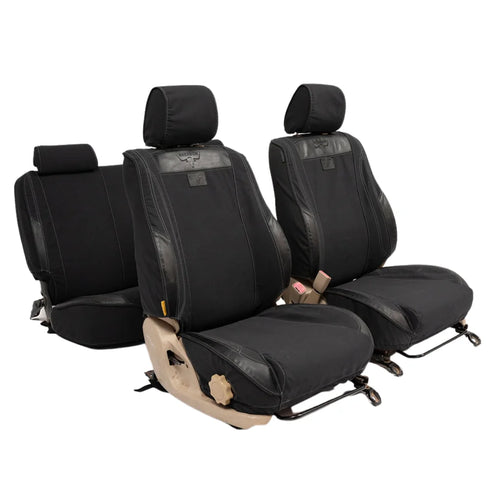 Beesdam African Seat Cover custom-fit seat covers - Charcoal canvas with Black leather