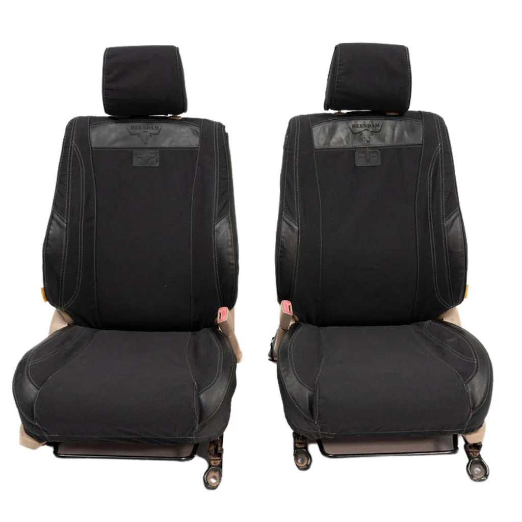 Beesdam African Seat Cover custom-fit seat covers - Charcoal canvas with Black leather
