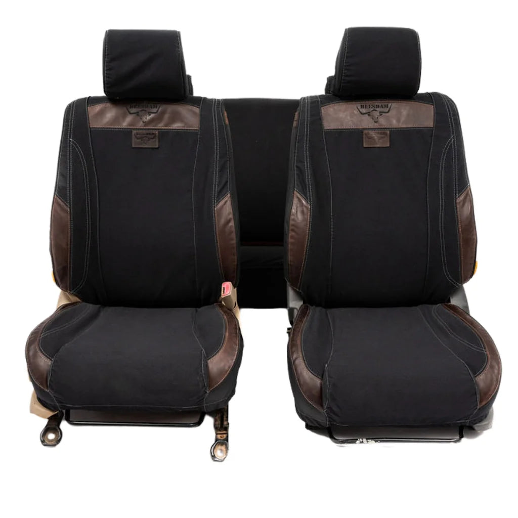 Beesdam African Seat Cover custom-fit seat covers - Charcoal canvas with Dark Brown leather