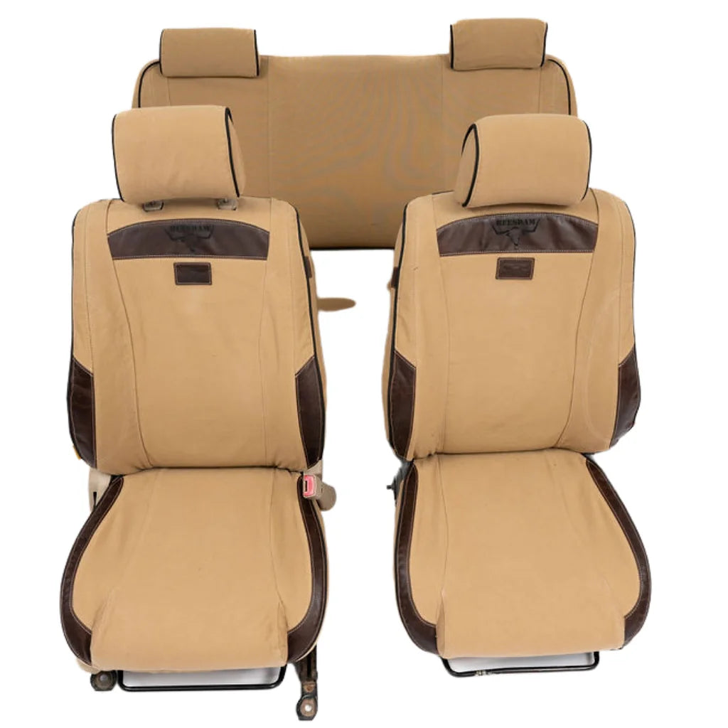 Beesdam African Seat Cover custom-fit seat covers - Sand canvas with Dark Brown leather