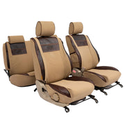 Beesdam Legacy Plus Seat Cover custom-fit seat covers - Sand canvas with Dark Brown leather