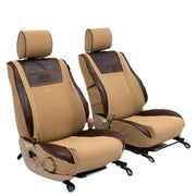 Beesdam Legacy Plus Seat Cover custom-fit seat covers - Sand canvas with Dark Brown leather