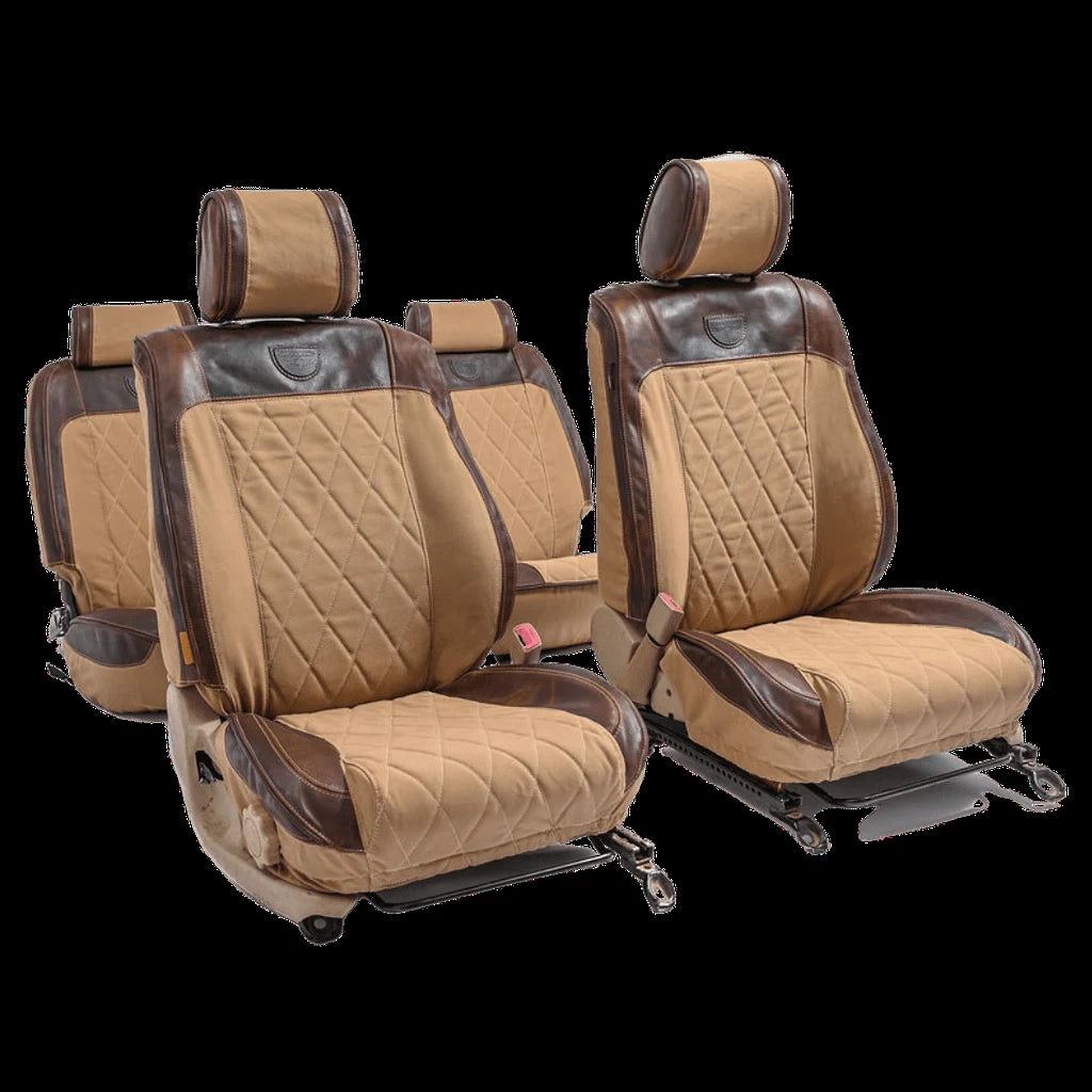 Beesdam Legacy Premium Seat Cover custom-fit seat covers - Sand canvas with Textured Brown leather
